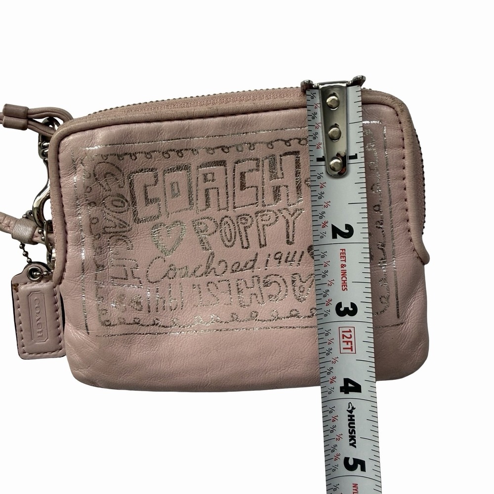 RARE Vintage Coach Poppy Leather Wristlet Pale Pink Doodle Card Wallet Y2k 2000s - Picture 10 of 11